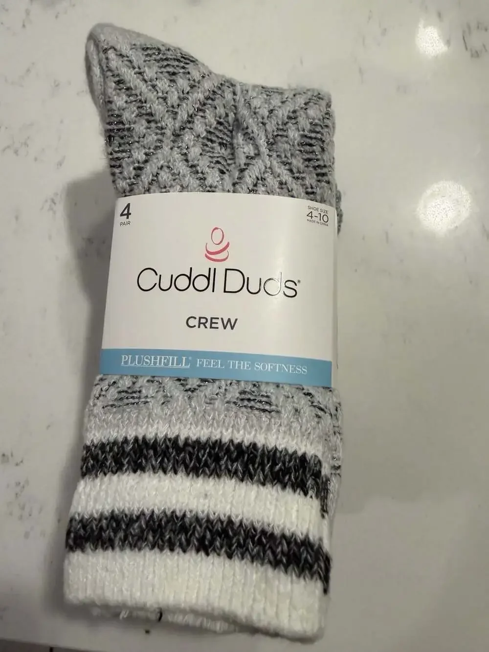 Cuddl Duds Women's 4-Pack Cozy Boot Socks, Plushfill, Crew, Blue Pack